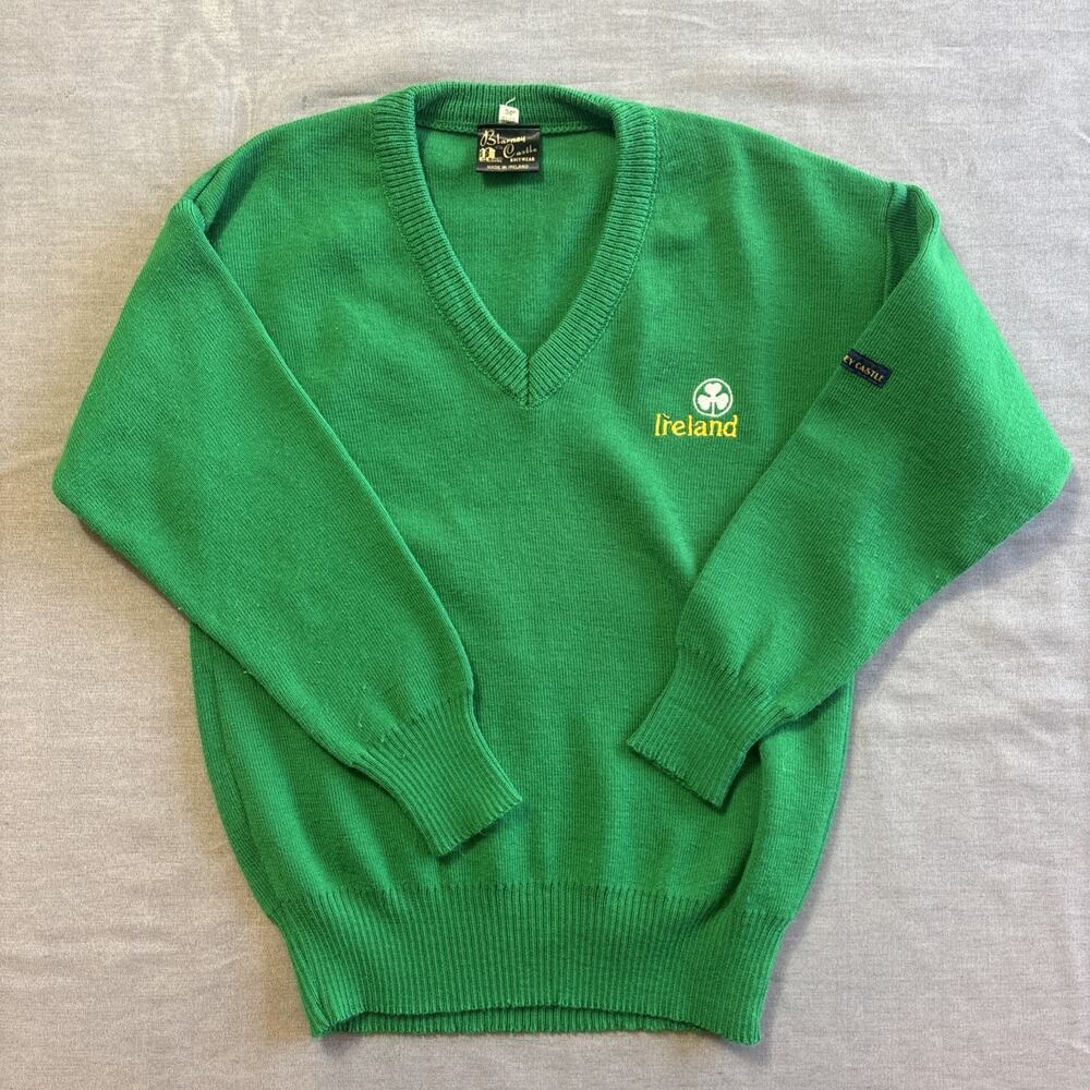 Vintage Blarney Castle Sweater Kids Small Green Ireland Knitwear Souvenir *Read*
